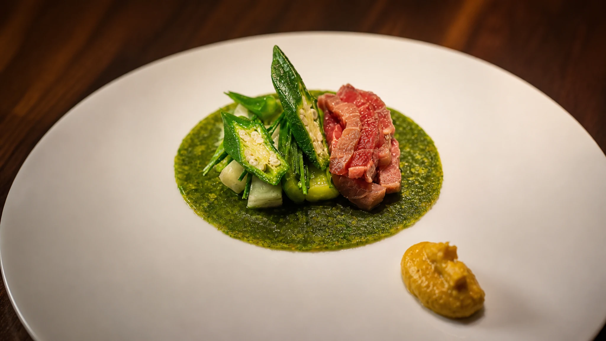 Den Kushi Flori Tokyo meat and vegetable tasting course with green sauce
