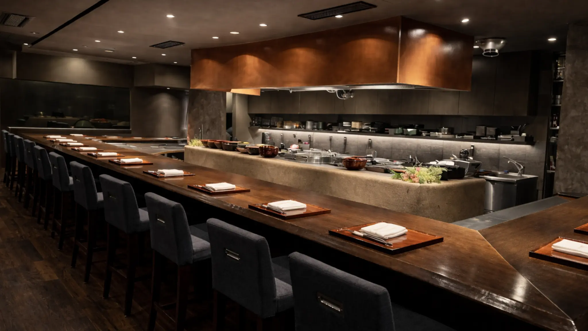 Den Kushi Flori Tokyo open kitchen counter restaurant for grilled tasting menu dishes