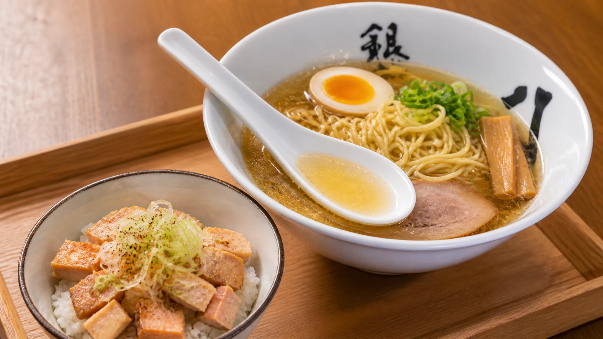 Ginza Hachigou Tokyo ramen bowl with pork, noodles, broth, and toppings at the counter