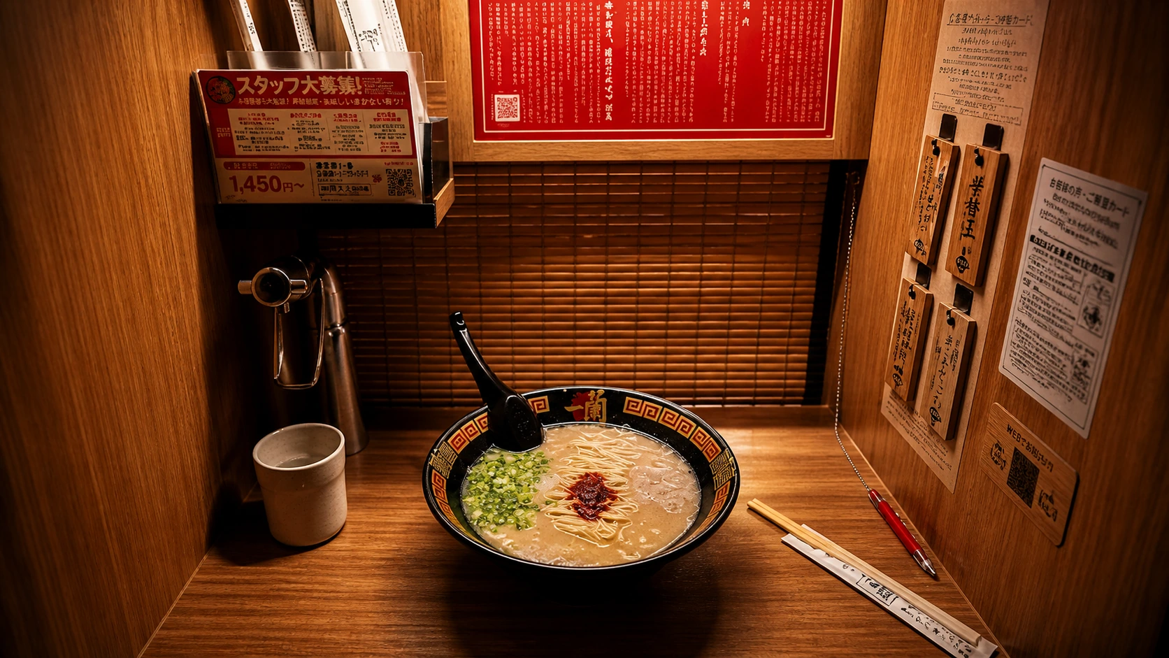 ICHIRAN Shibuya Tokyo tonkotsu ramen served in a solo dining booth