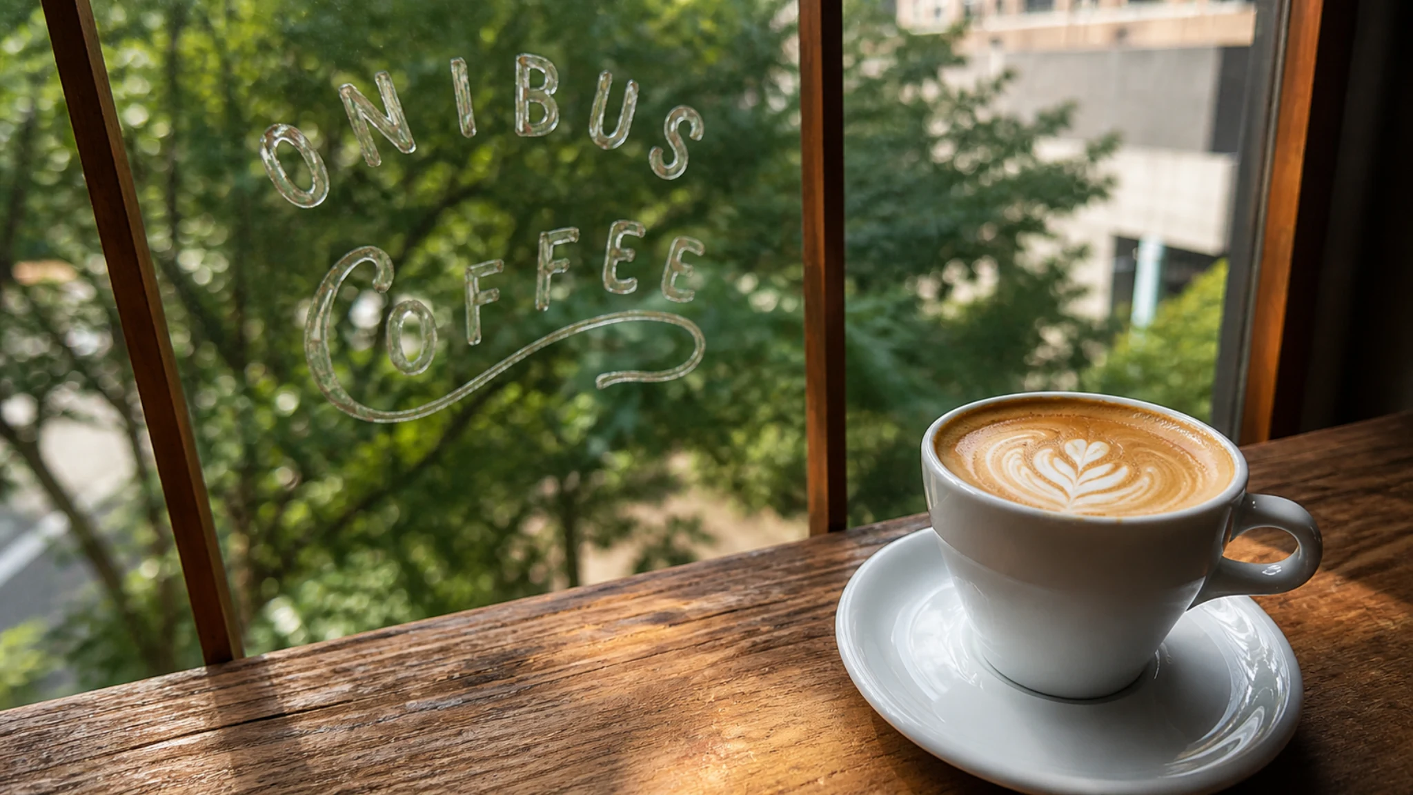 Onibus Coffee Tokyo iced coffee by the cafe window