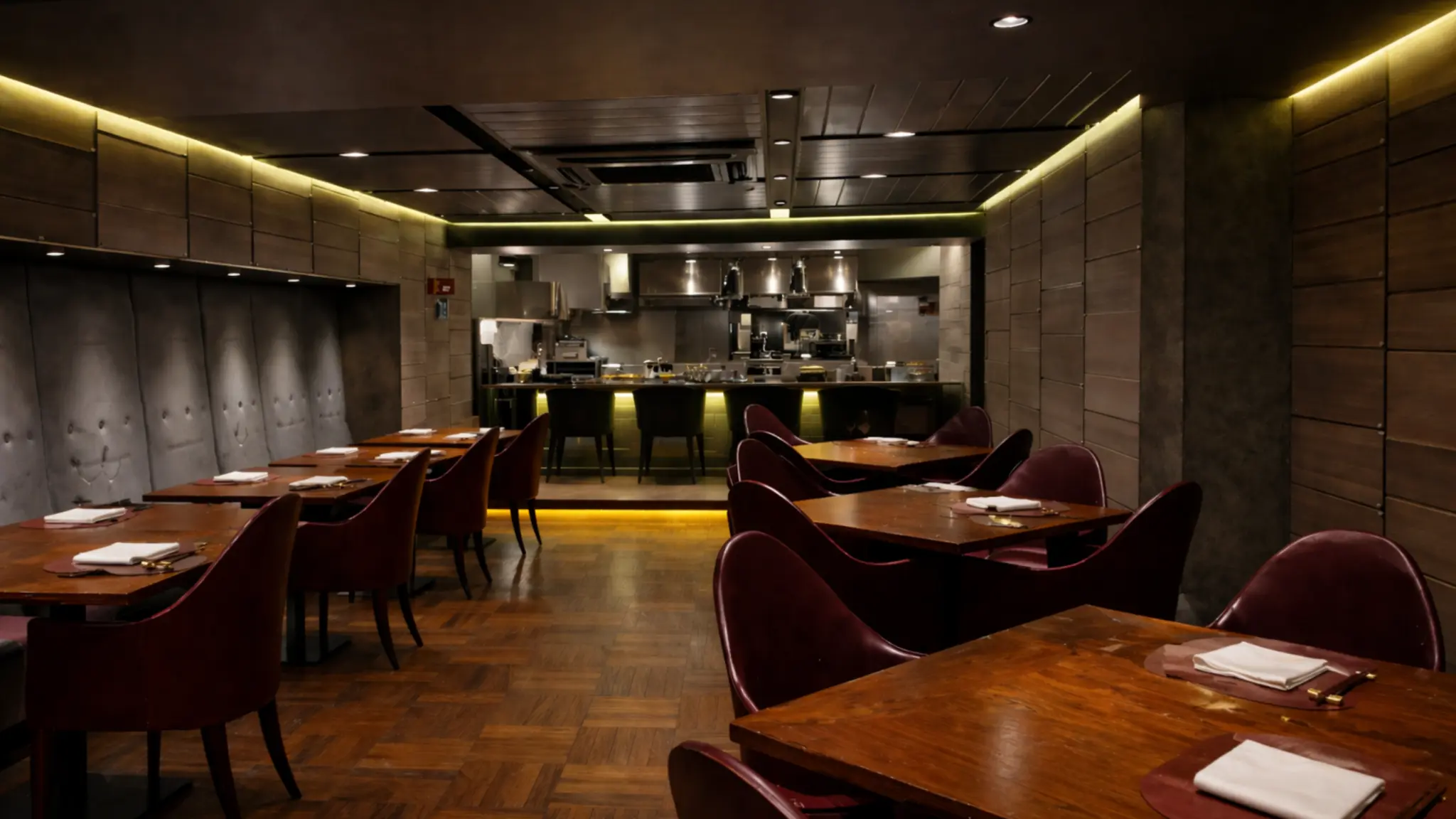 Series Tokyo modern tasting menu restaurant with open kitchen and leather chairs