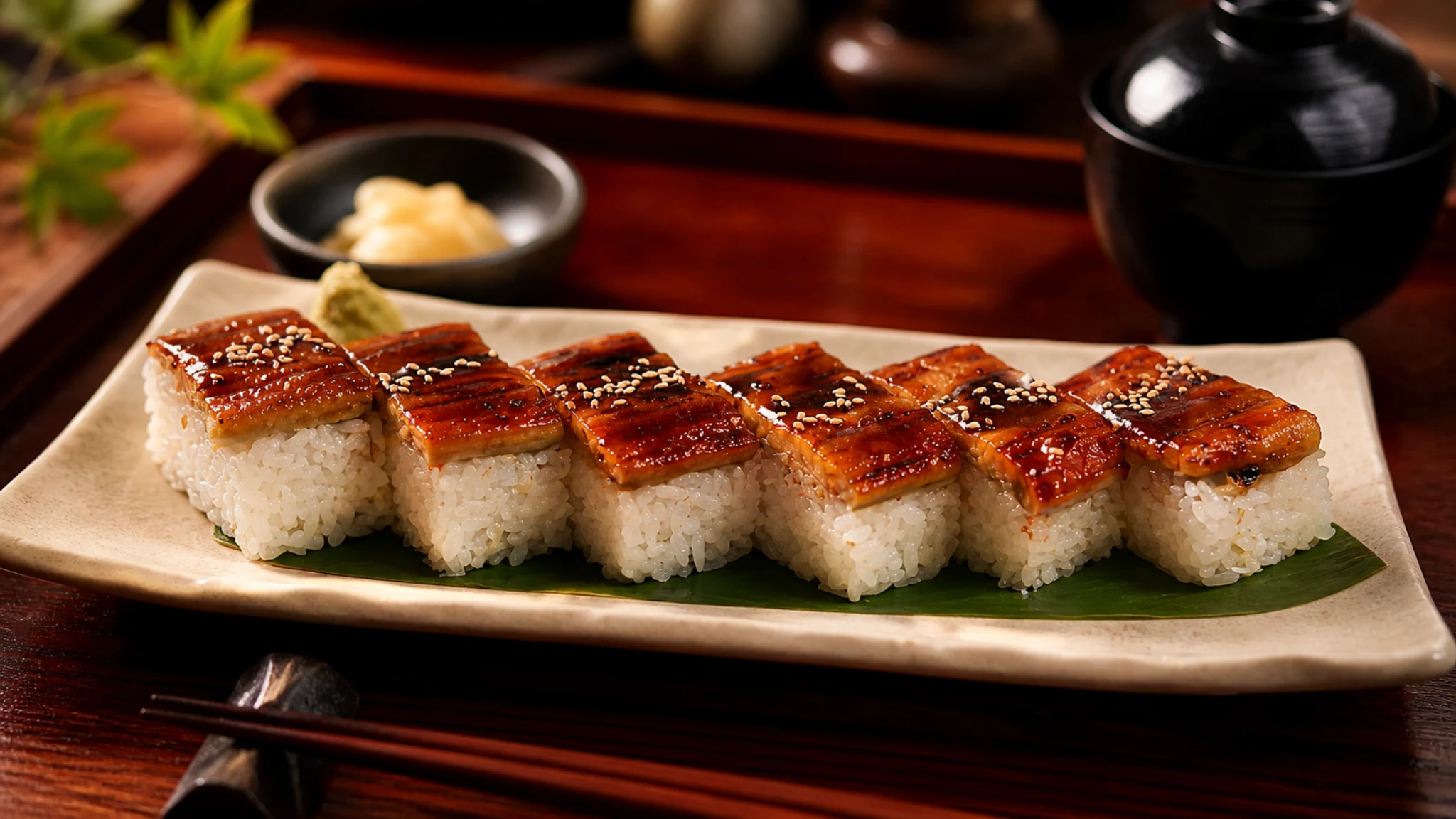 Tamai Nihonbashi Main Branch Tokyo anago lunch set with rice bowl, soup, tea, and sides