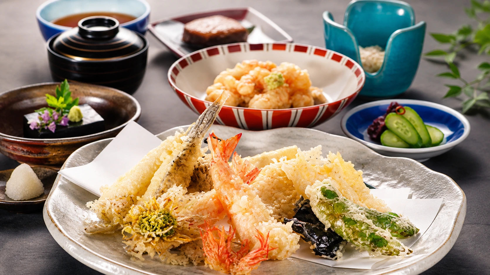 Tempura Abe Honten Tokyo tempura set with shrimp and vegetables