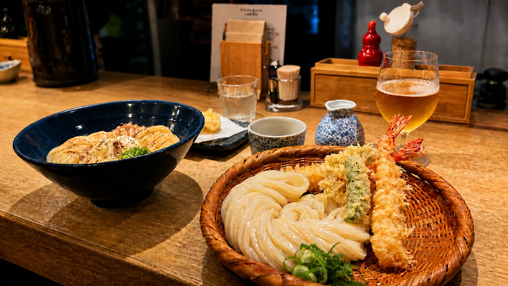 Toriyoshi Nakameguro Tokyo yakitori, grilled skewers, vegetables, and drinks on the table