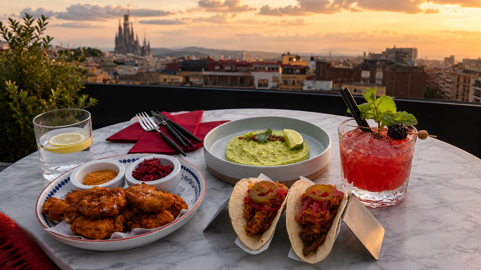 Azimuth Rooftop Bar Barcelona hotel rooftop lounge with evening light