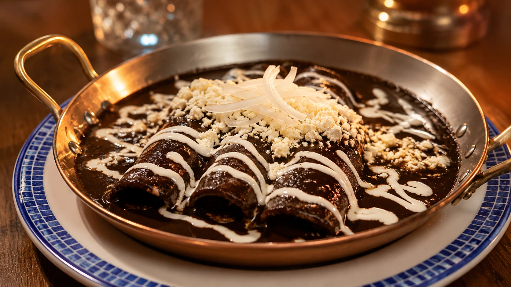 Azul Histórico Mexico City enchiladas in dark mole with crema and cheese