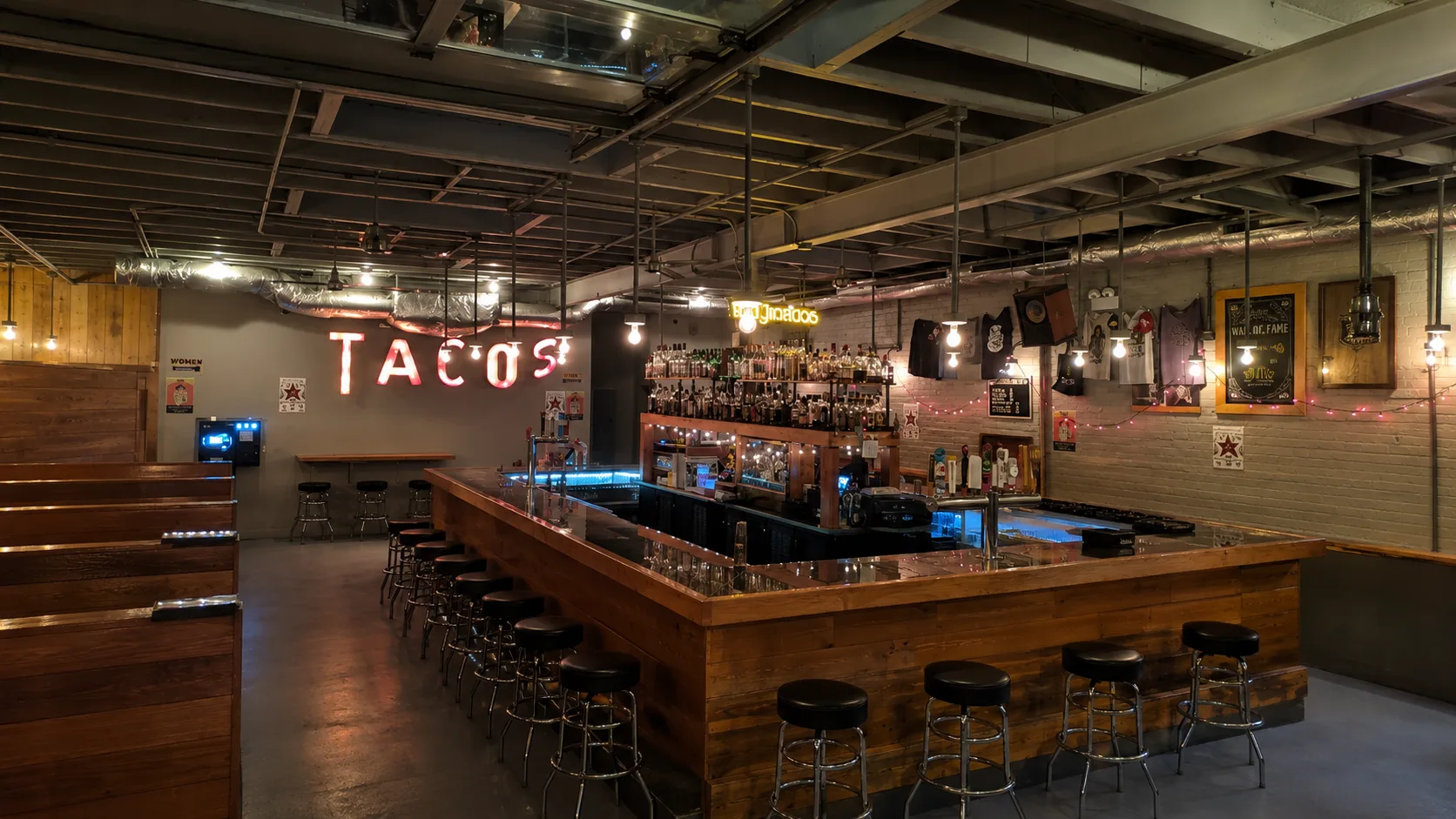 Neon-lit taco bar interior at Big Star in Chicago