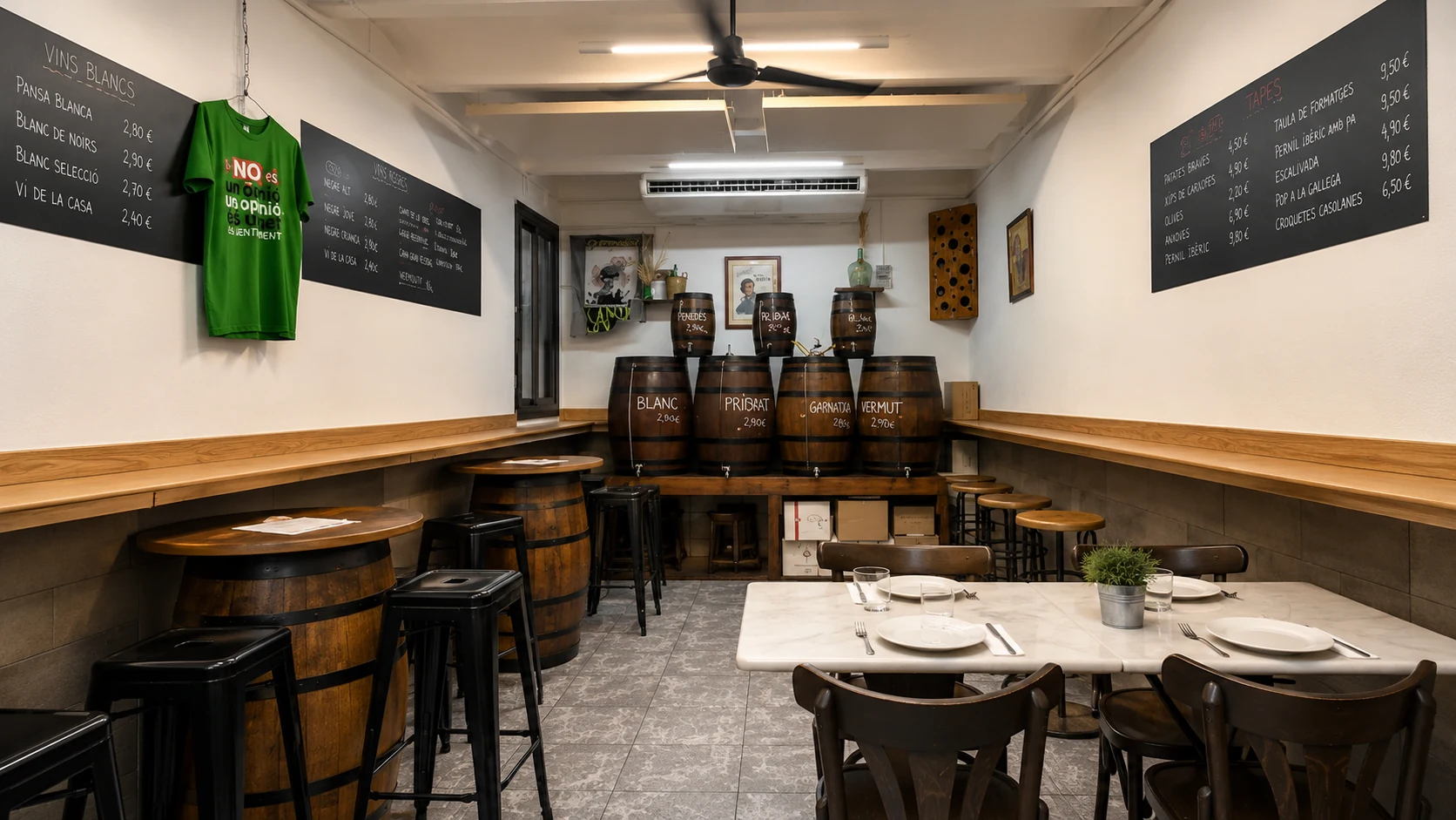 Bodega Montferry Barcelona casual bodega dining room with menu boards