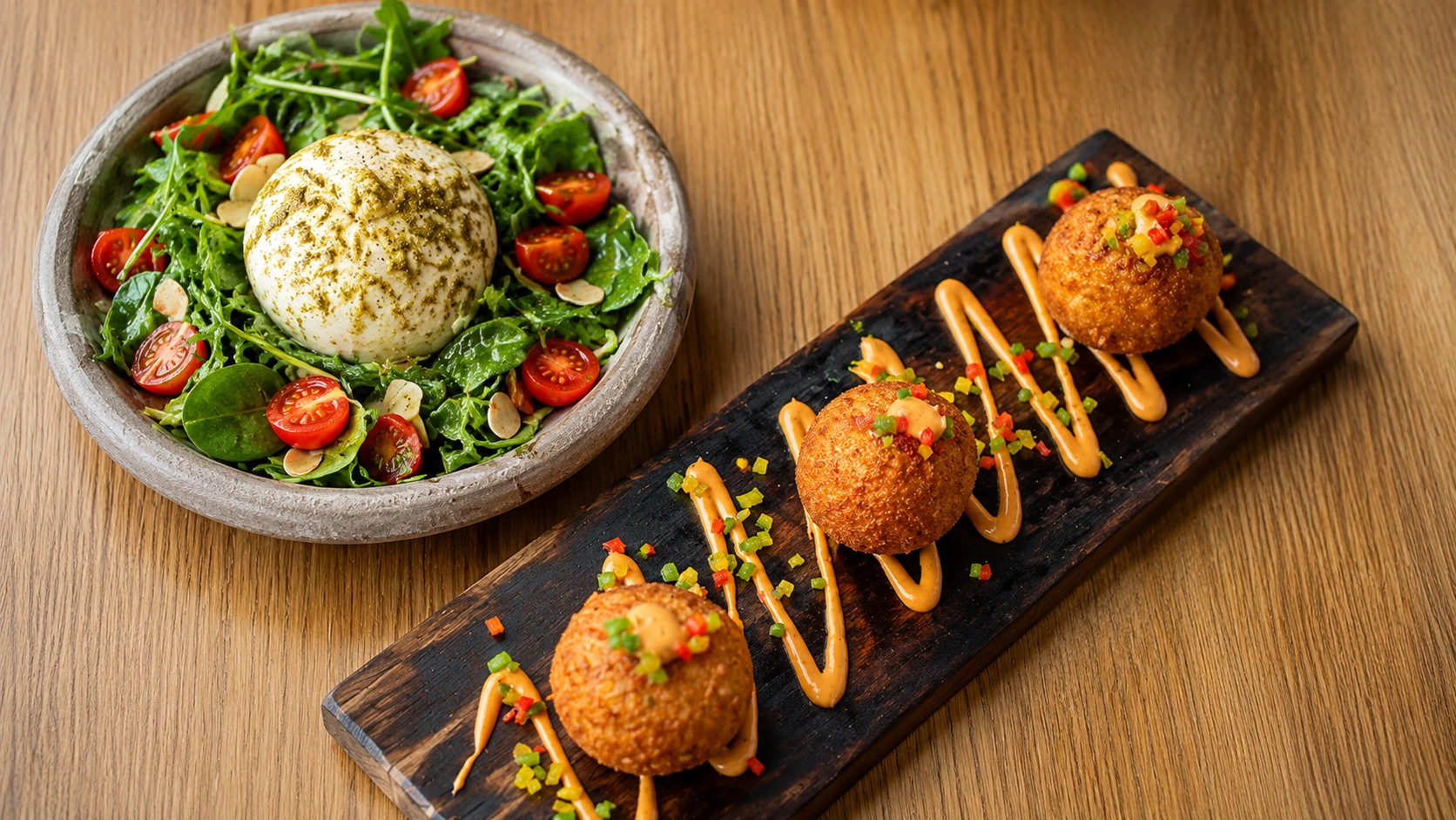 Chambao Polanco Mexico City croquettes with salad at an upscale restaurant
