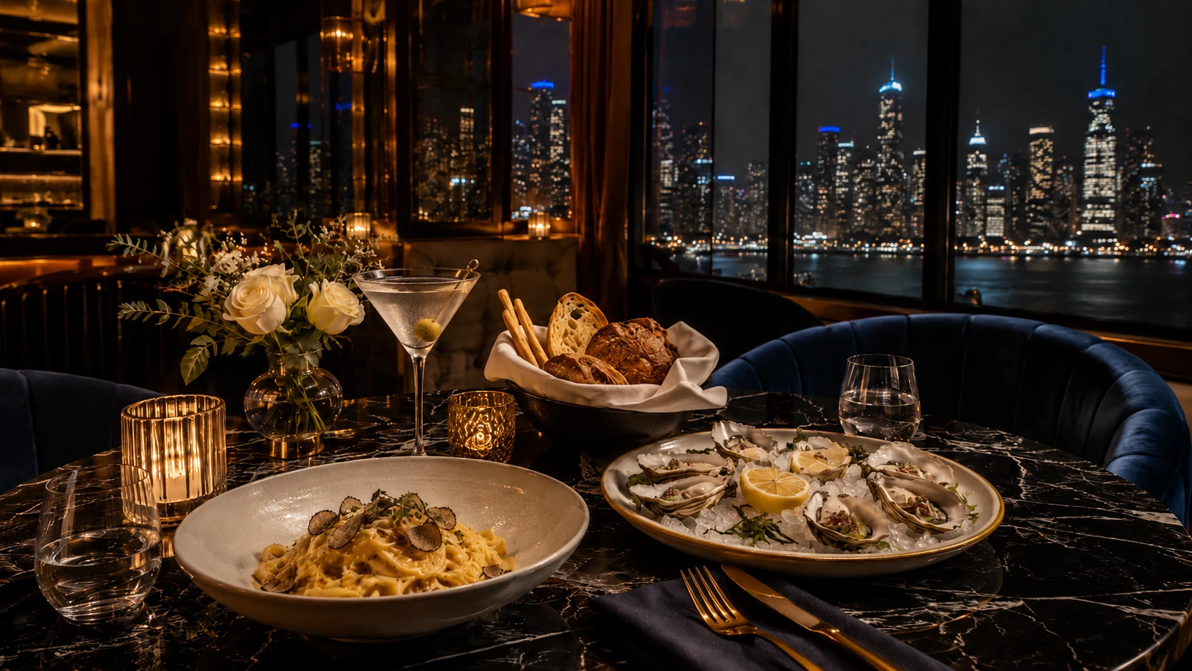 Elegant Chicago dinner table with skyline view for the Worth the Splurge restaurant guide