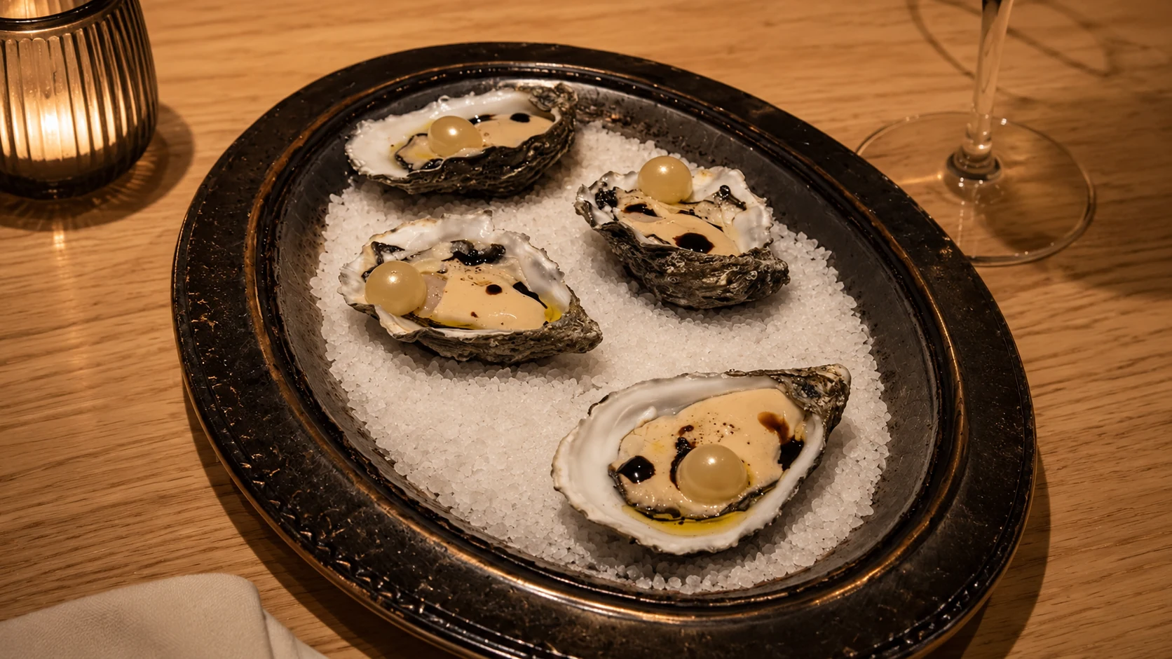 Compartir Barcelona seafood dish with sauce on a white plate