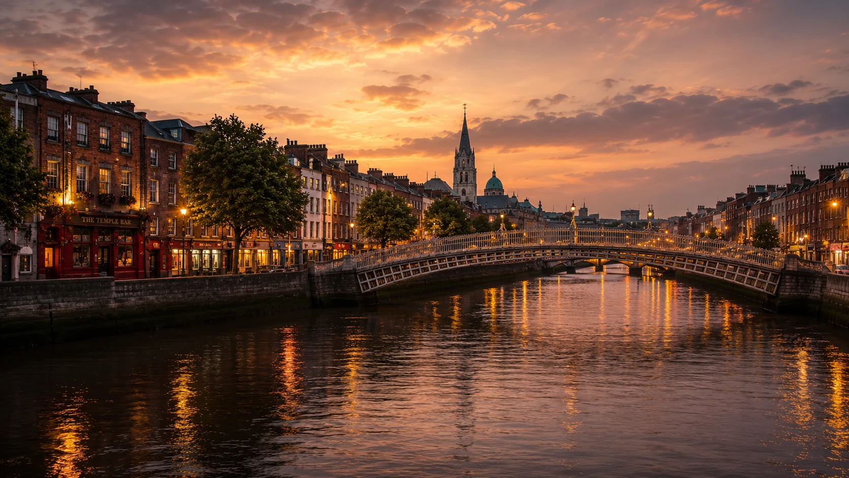 Dublin at sunset over the River Liffey