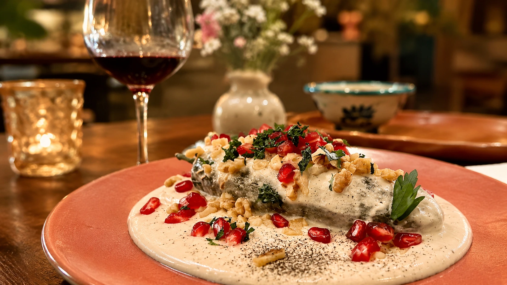 Fonda Fina Mexico City sauced Mexican dinner dish with greens and garnish