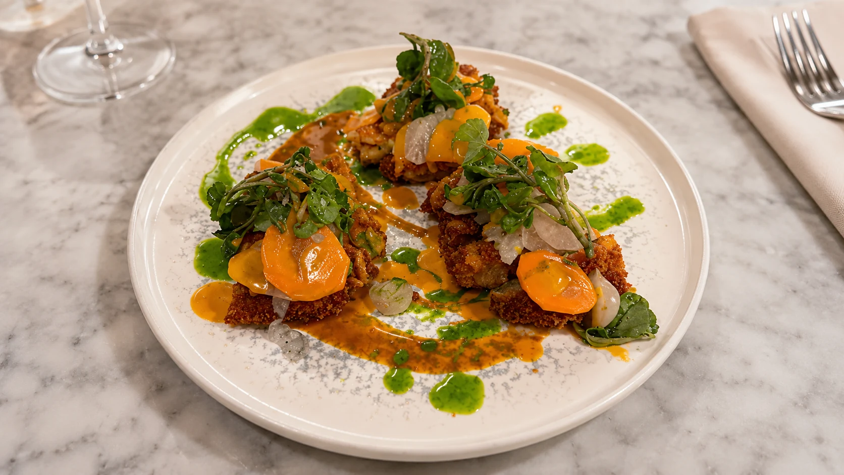 Fonda Pepa Barcelona seafood dish with sauce and garnish