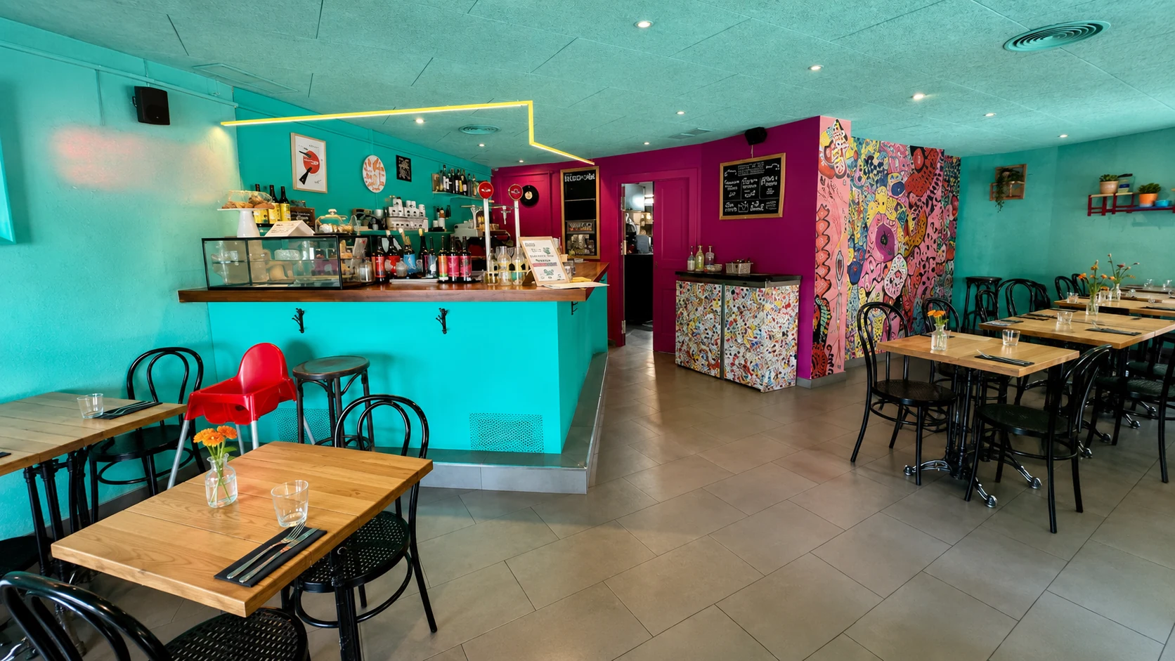 Granja Mabel Barcelona colorful casual restaurant dining room