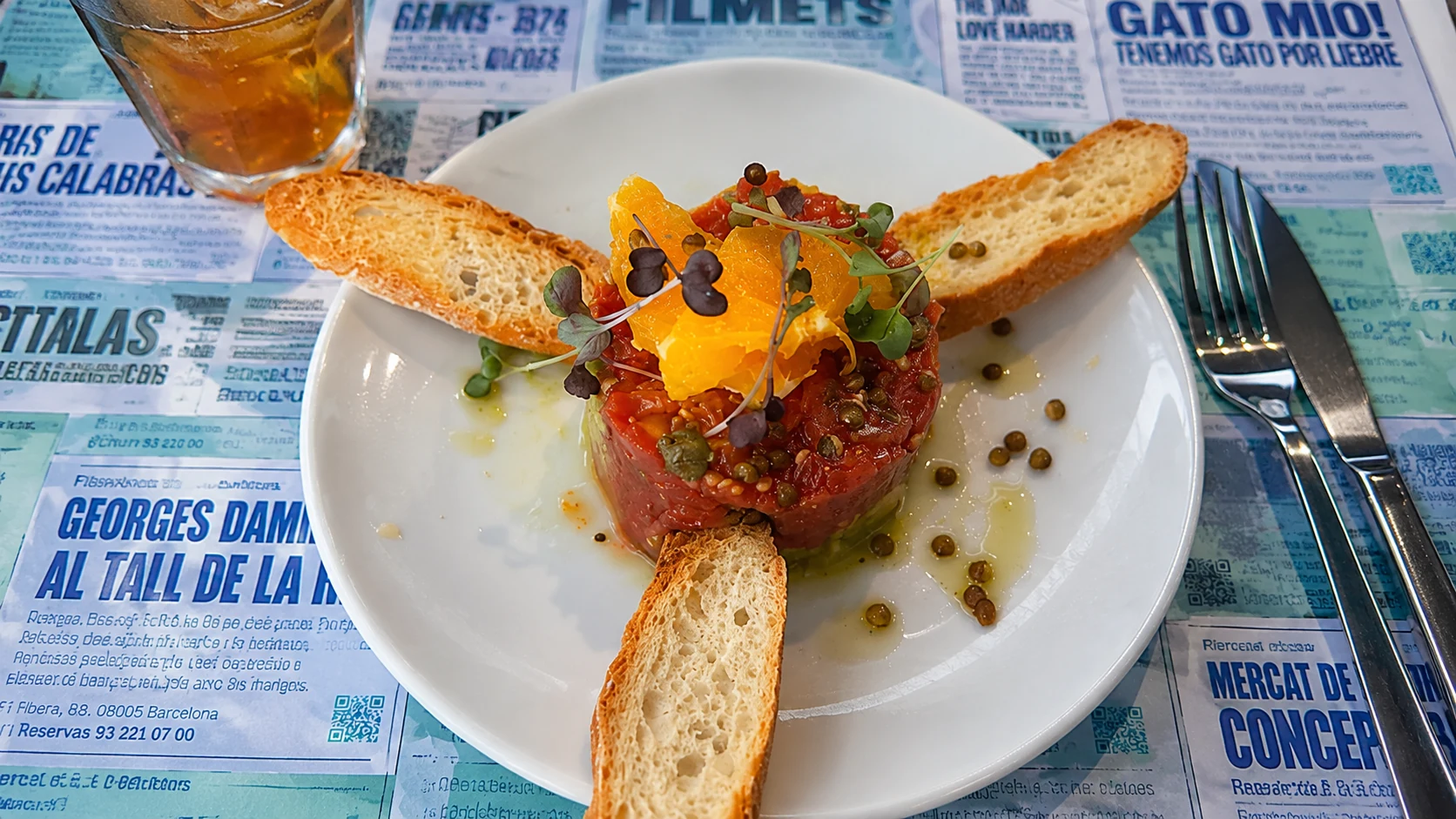 Granja Mabel Barcelona tomato and vegetable dish with toasted bread