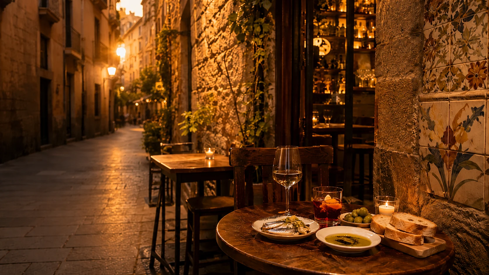 Barcelona Nick's Picks guide hero image with tapas, wine, cocktails, and neighborhood restaurant table
