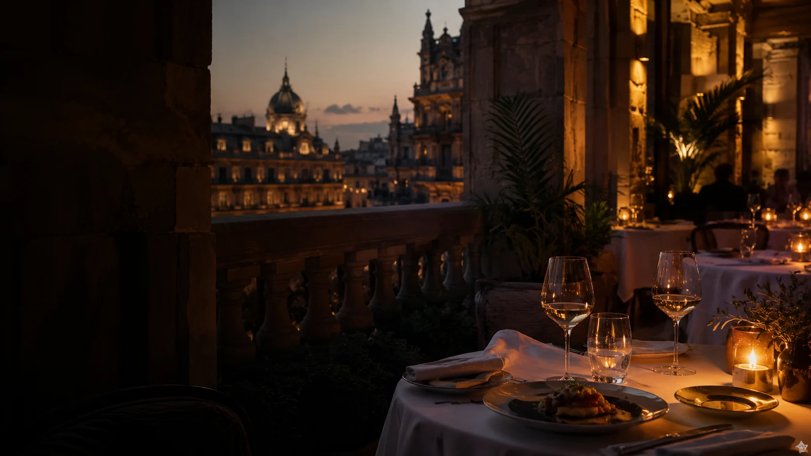 Barcelona Worth the Splurge guide hero image with seafood, wine, and upscale restaurant table