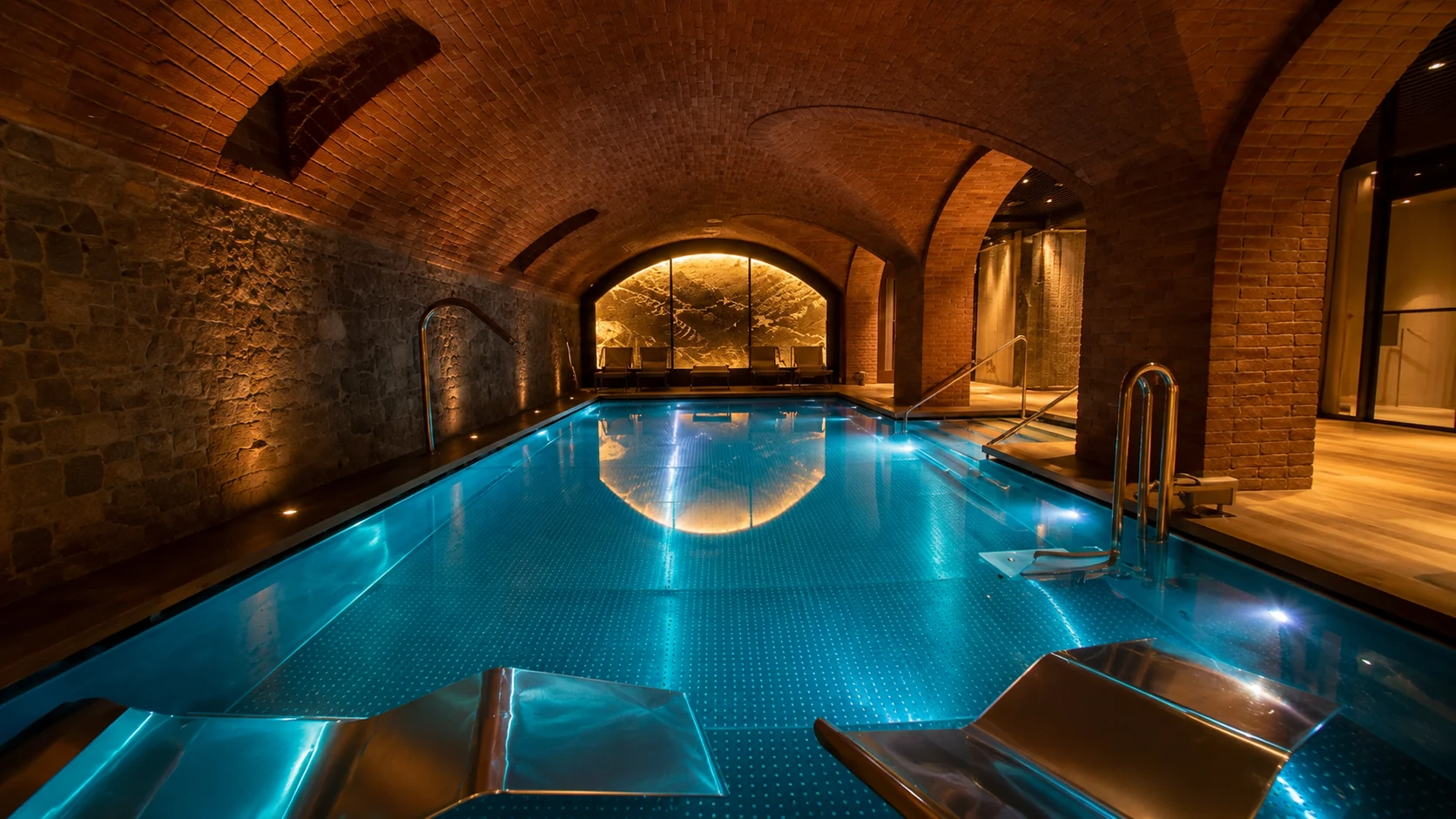 Hotel 1898 Barcelona indoor spa pool with vaulted brick ceiling