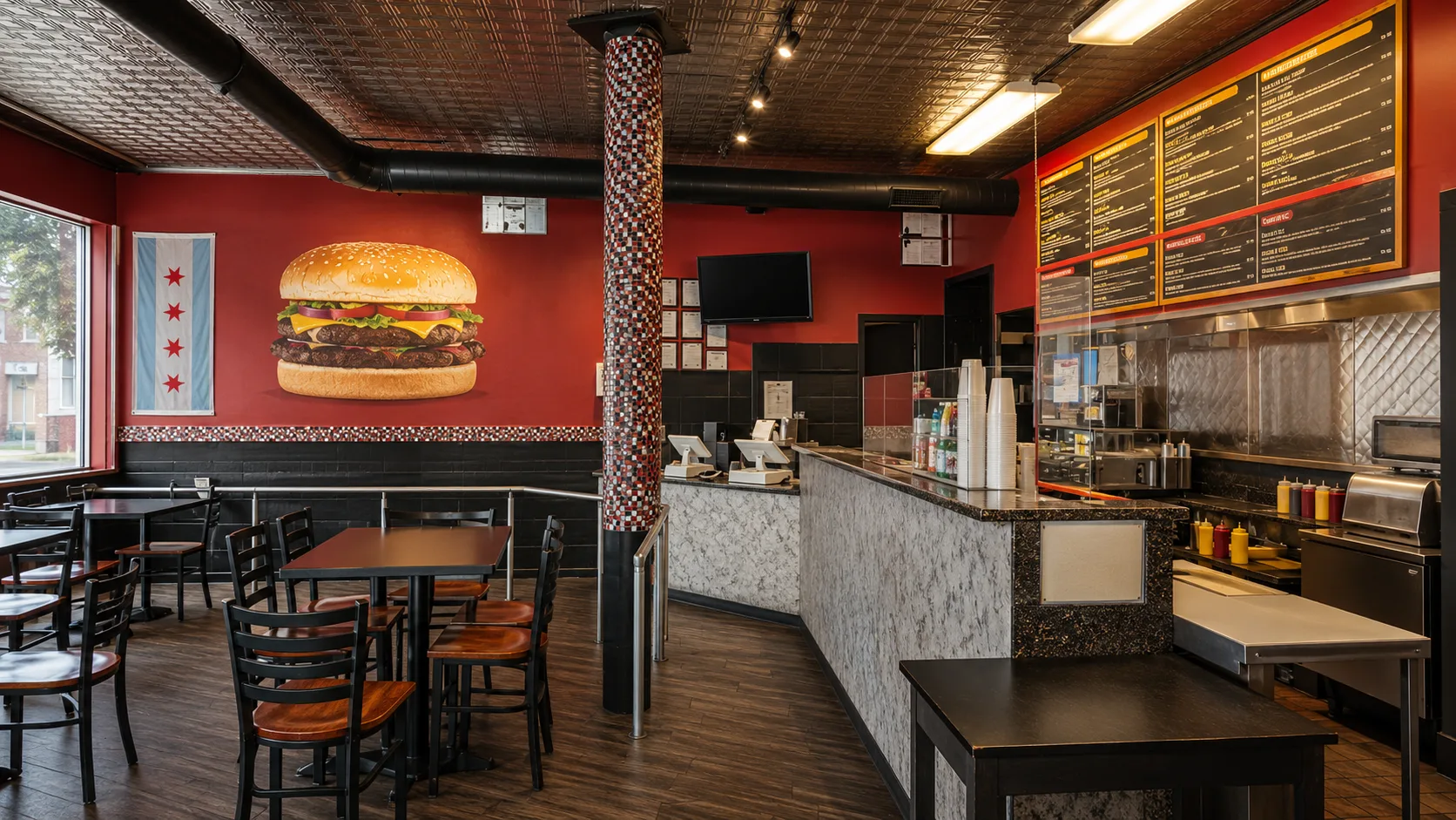 Counter service dining room at Johnny’s Beef and Gyros in Chicago