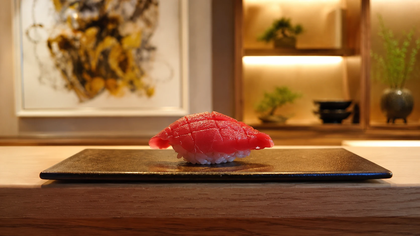 Tuna nigiri served at a quiet omakase counter at Kyōten Next Door in Chicago