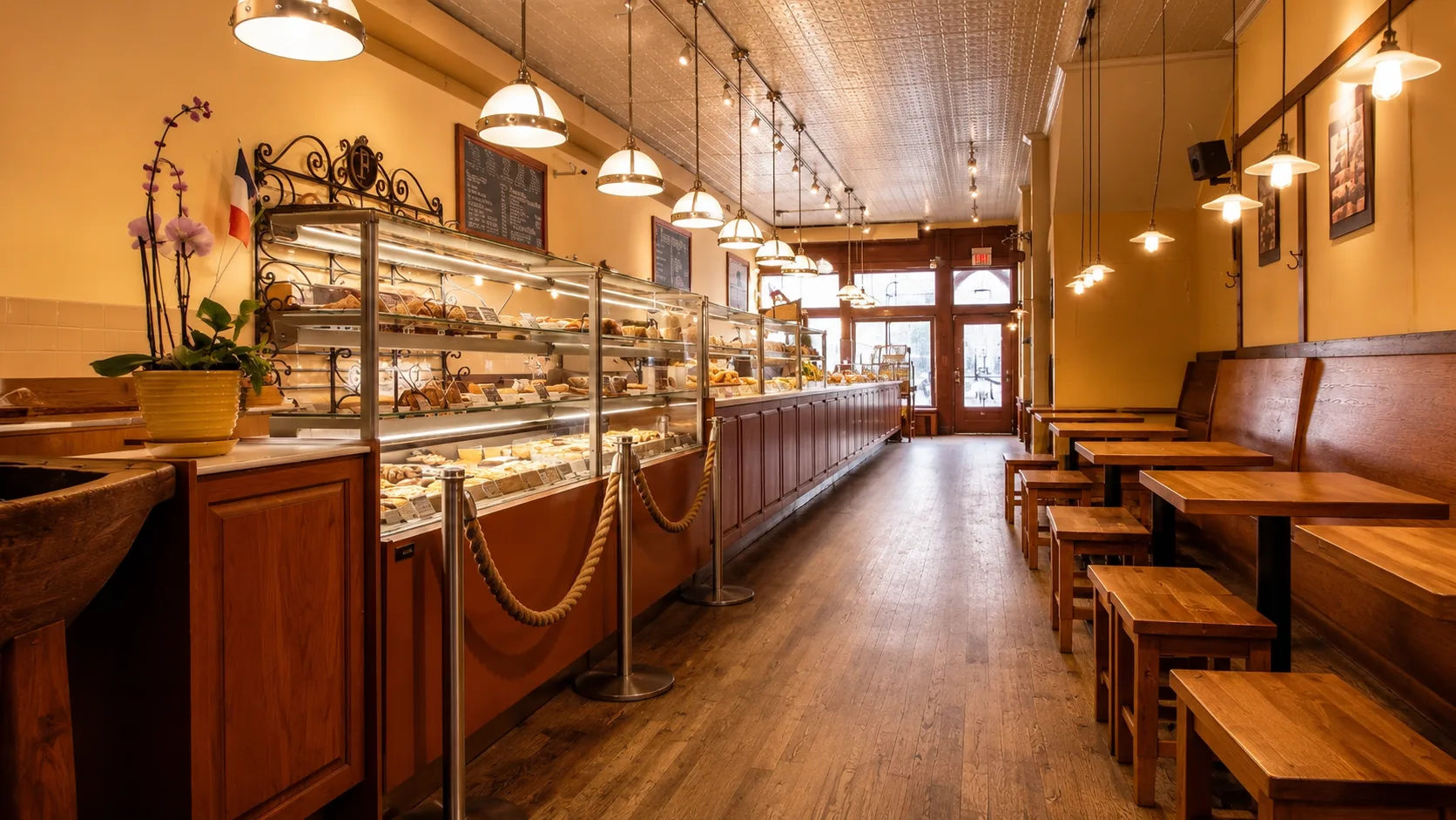 Warm French bakery interior at La Fournette in Chicago