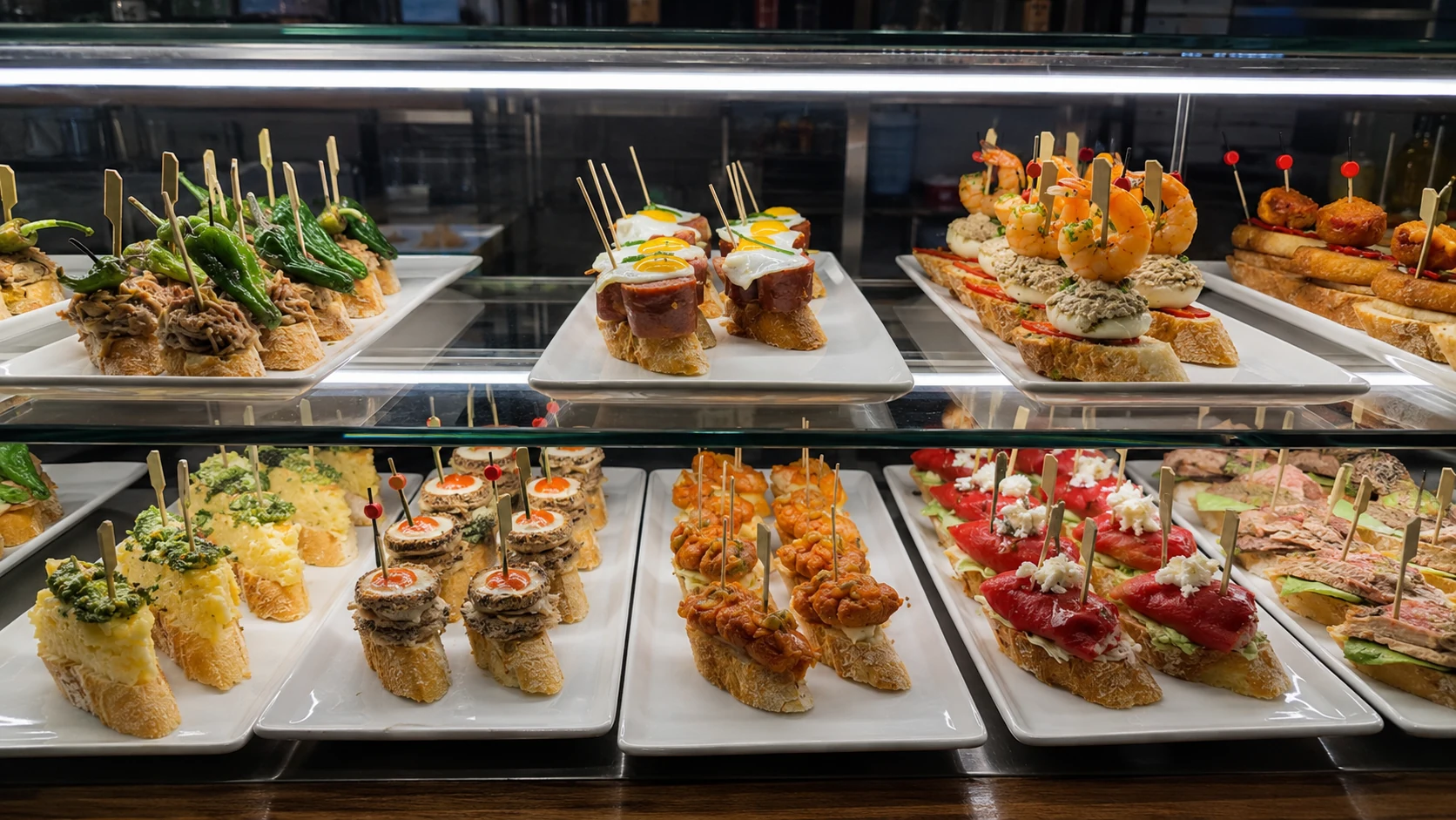 La Tasqueta de Blai Barcelona pintxos display with skewers and small bites