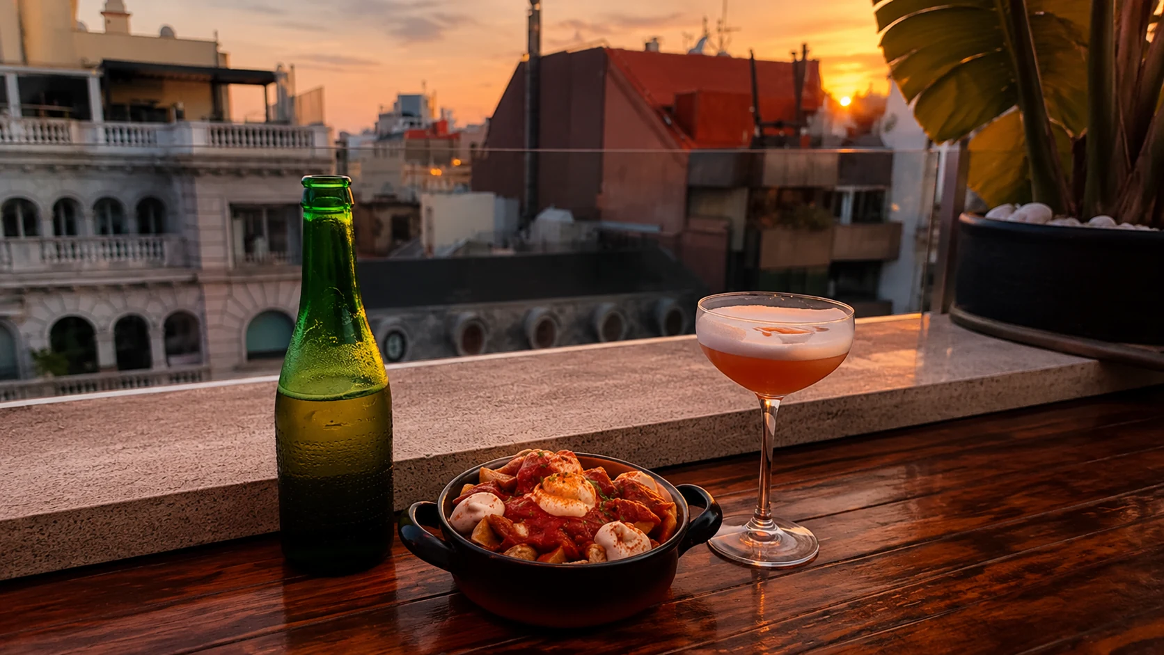 La Terraza de Anna Barcelona rooftop seating with cocktails and city views