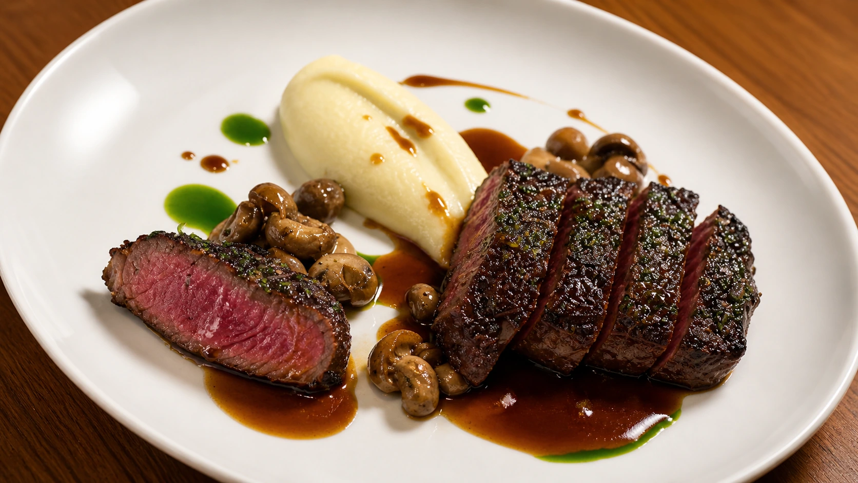 Máximo Mexico City steak course with mushrooms and potato puree