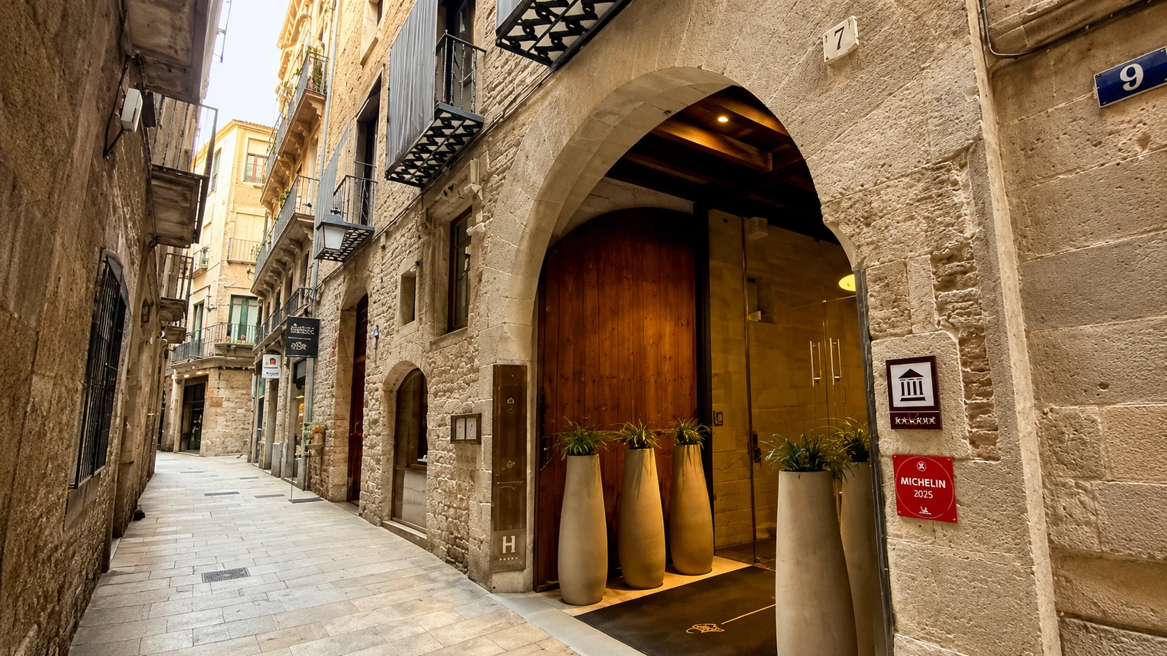 Mercer Hotel Barcelona entrance on a narrow Gothic Quarter stone street