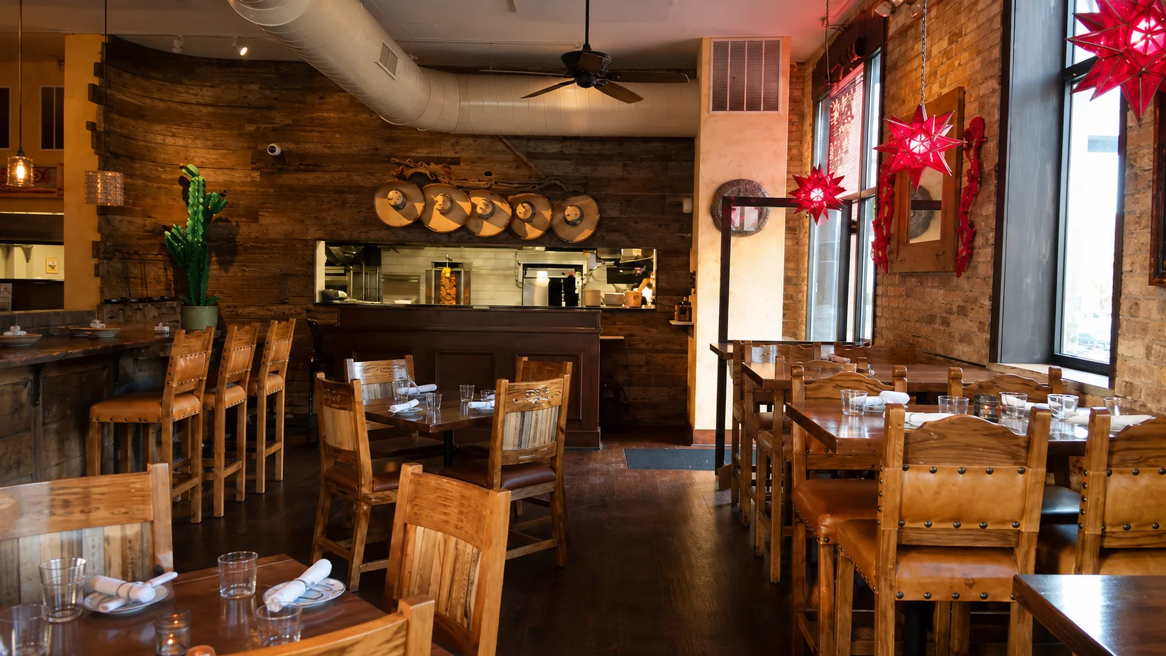 Wood-accented dining room at Old Pueblo Cantina in Chicago
