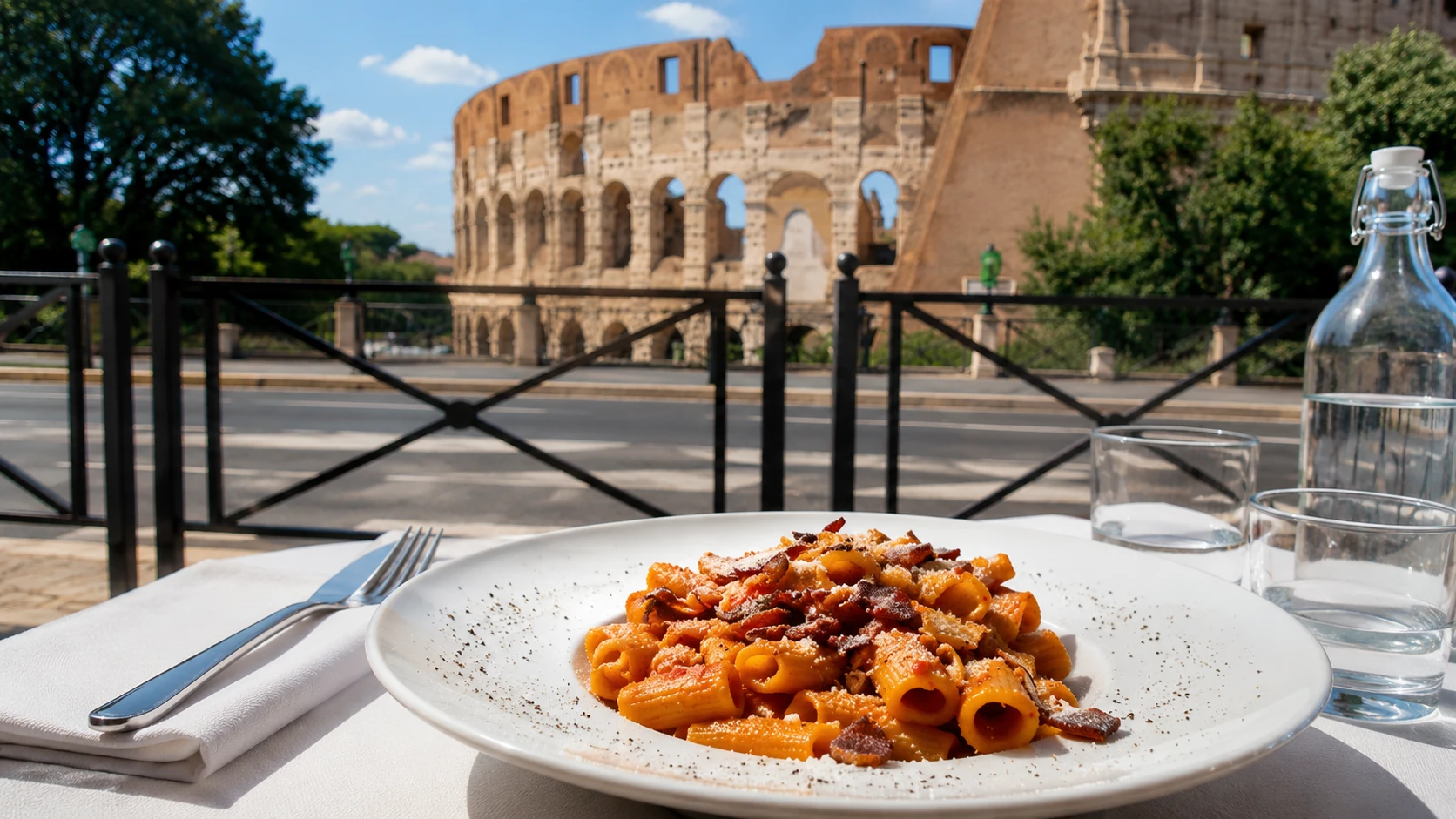 Ristoro della Salute Rome pizza with cheese and tomato on an outdoor table