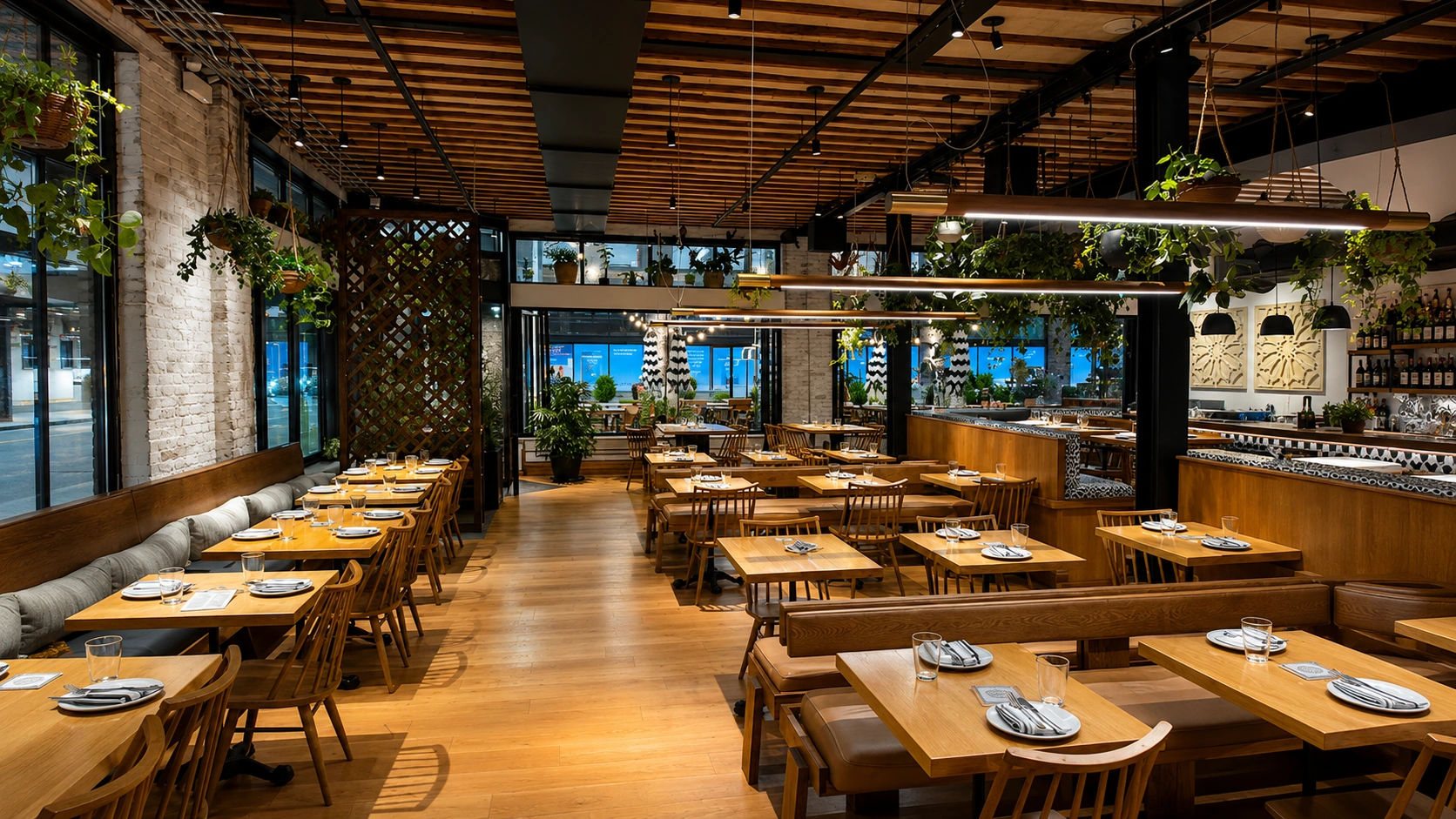 Rustic Croatian Italian dining room at Rose Mary in Fulton Market Chicago