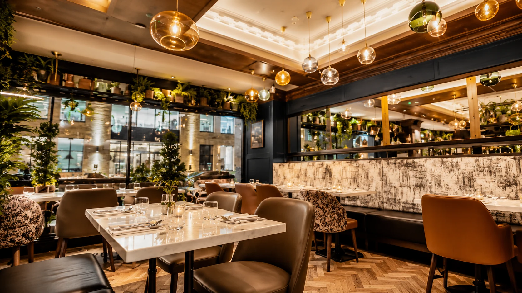 Restaurant dining room at Six by Nico Dublin in Dublin, a set menu dinner restaurant