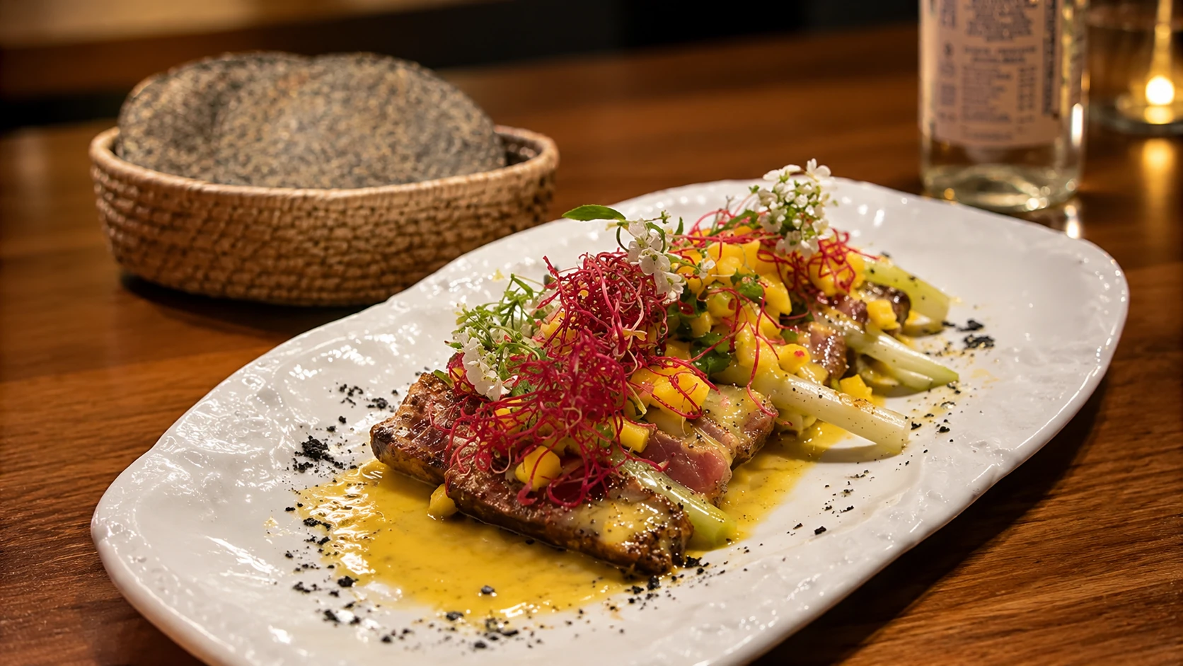 Tezontle Restaurante Mexico City contemporary Mexican dinner dish with drinks