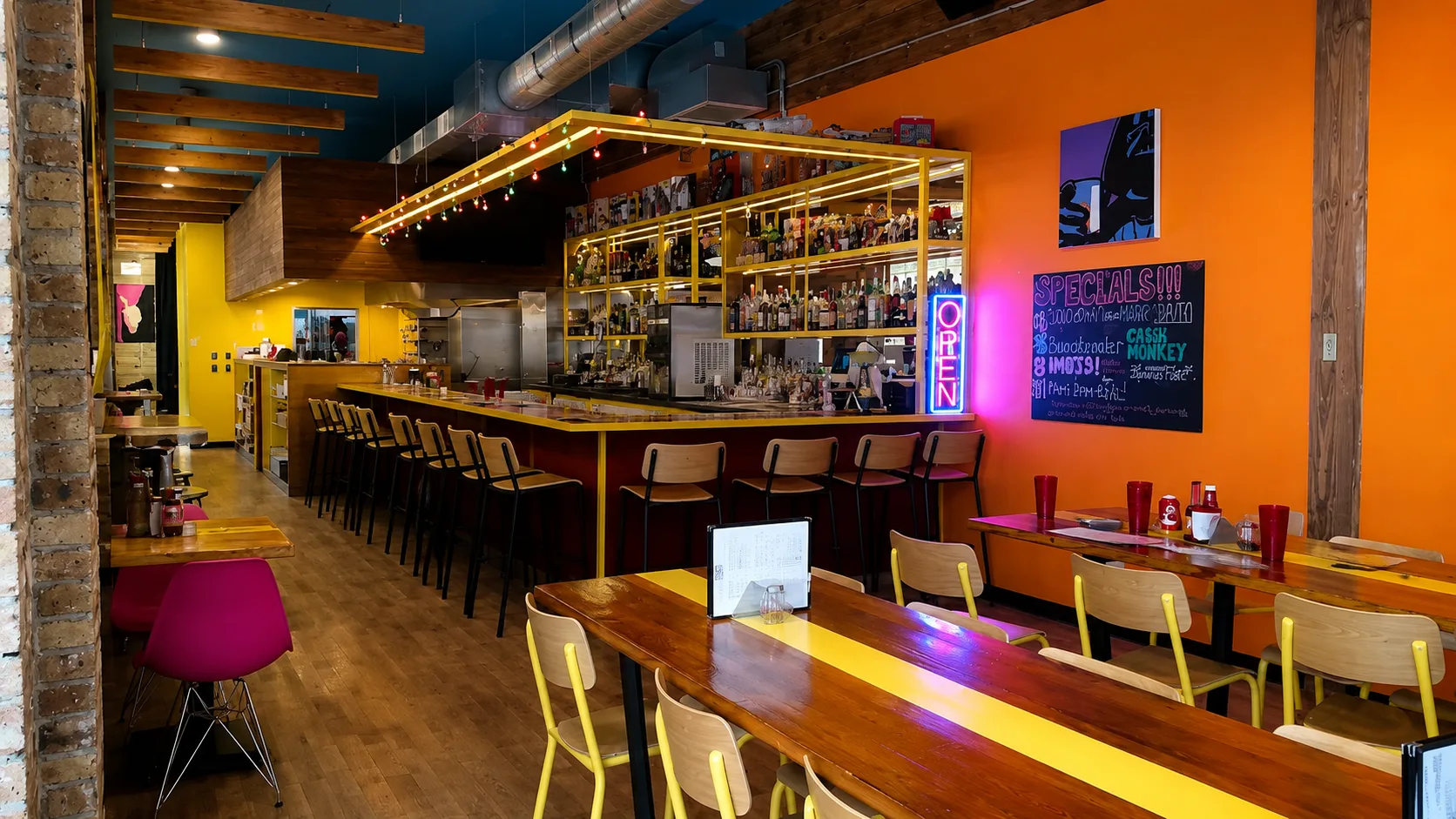 Colorful dining room and bar at The StopAlong in Chicago