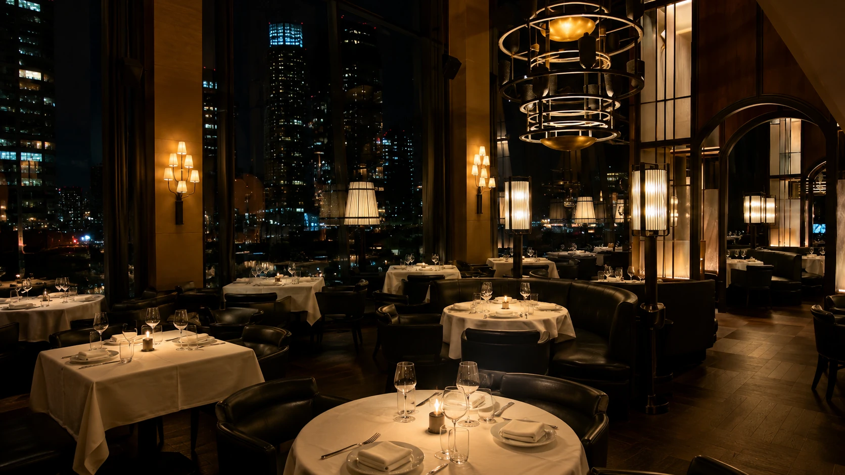 Dramatic Italian dining room with city views at Tre Dita in Chicago