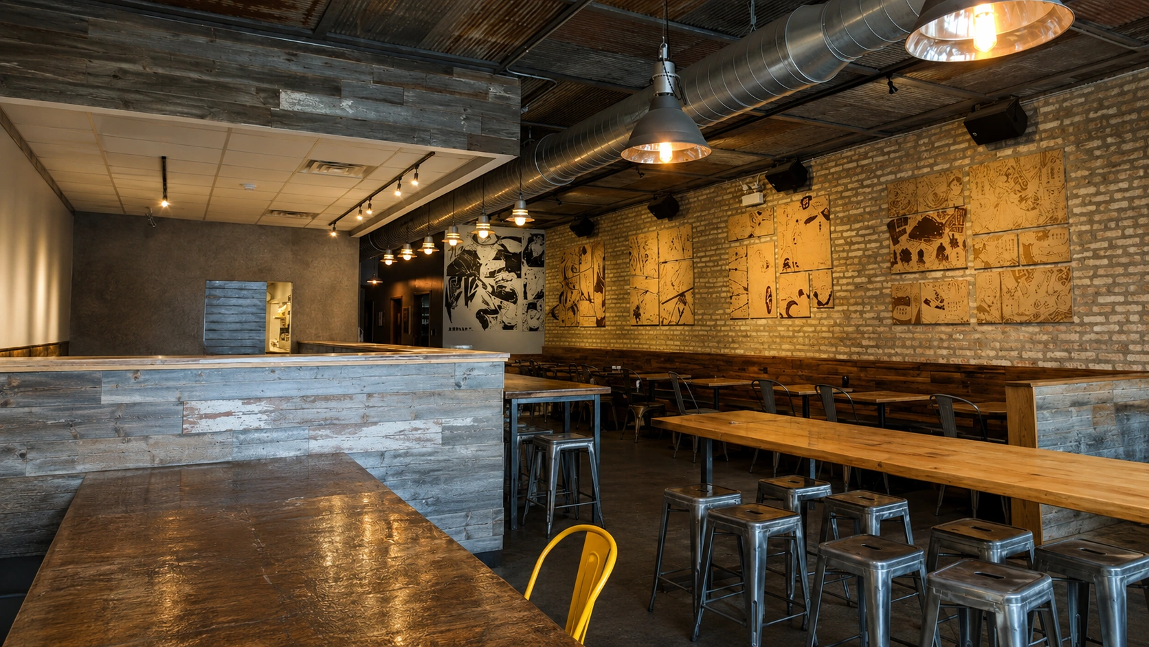 Industrial sushi dining room at Yuzu in West Town Chicago